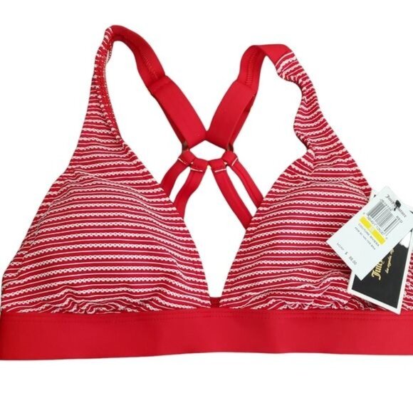 Juicy Couture womens swim bikini top Riviera Rem SC Halter Striped Red Sz Medium - Picture 5 of 8